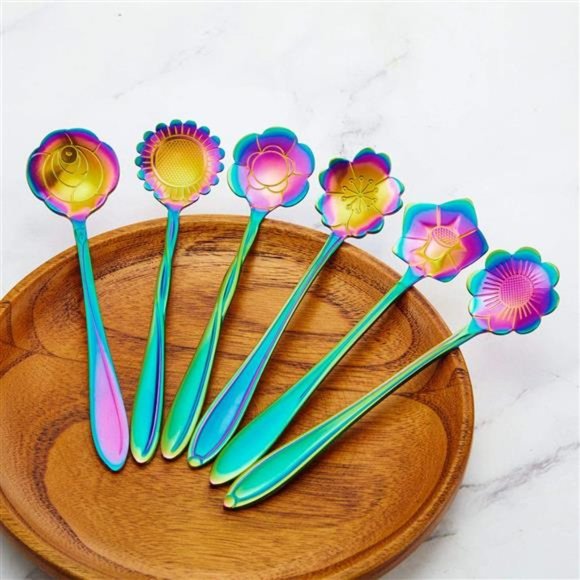 8 Pieces Flower Spoon Coffee Teaspoon Set Stainless Steel